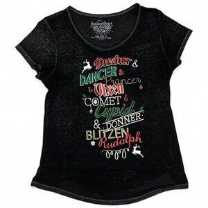 Rocker Girl‎ All Access Black Reindeer Graphic Tee XXL Sparkly Holiday Novelty